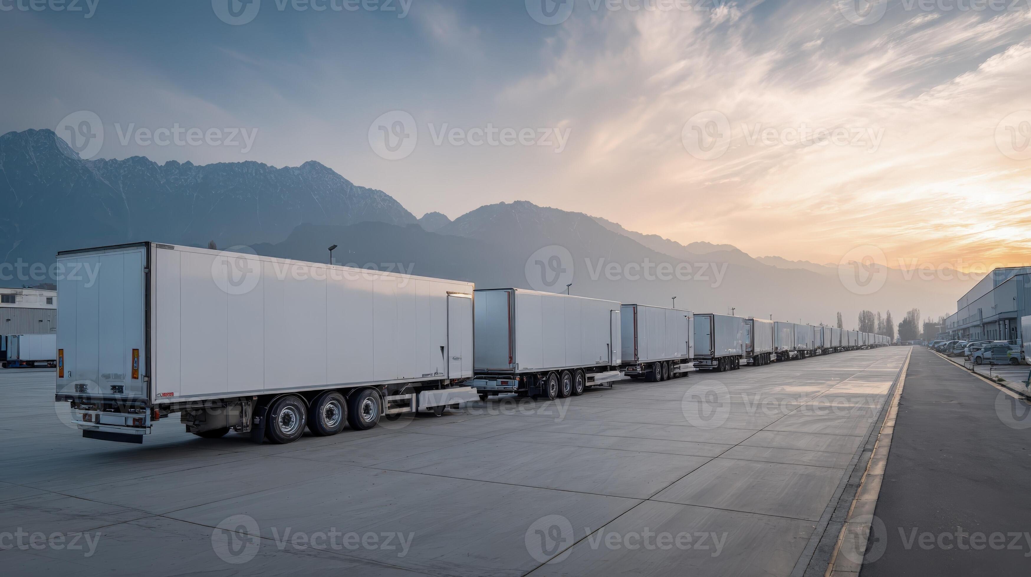 Professional fleet of trucks at a logistics yard